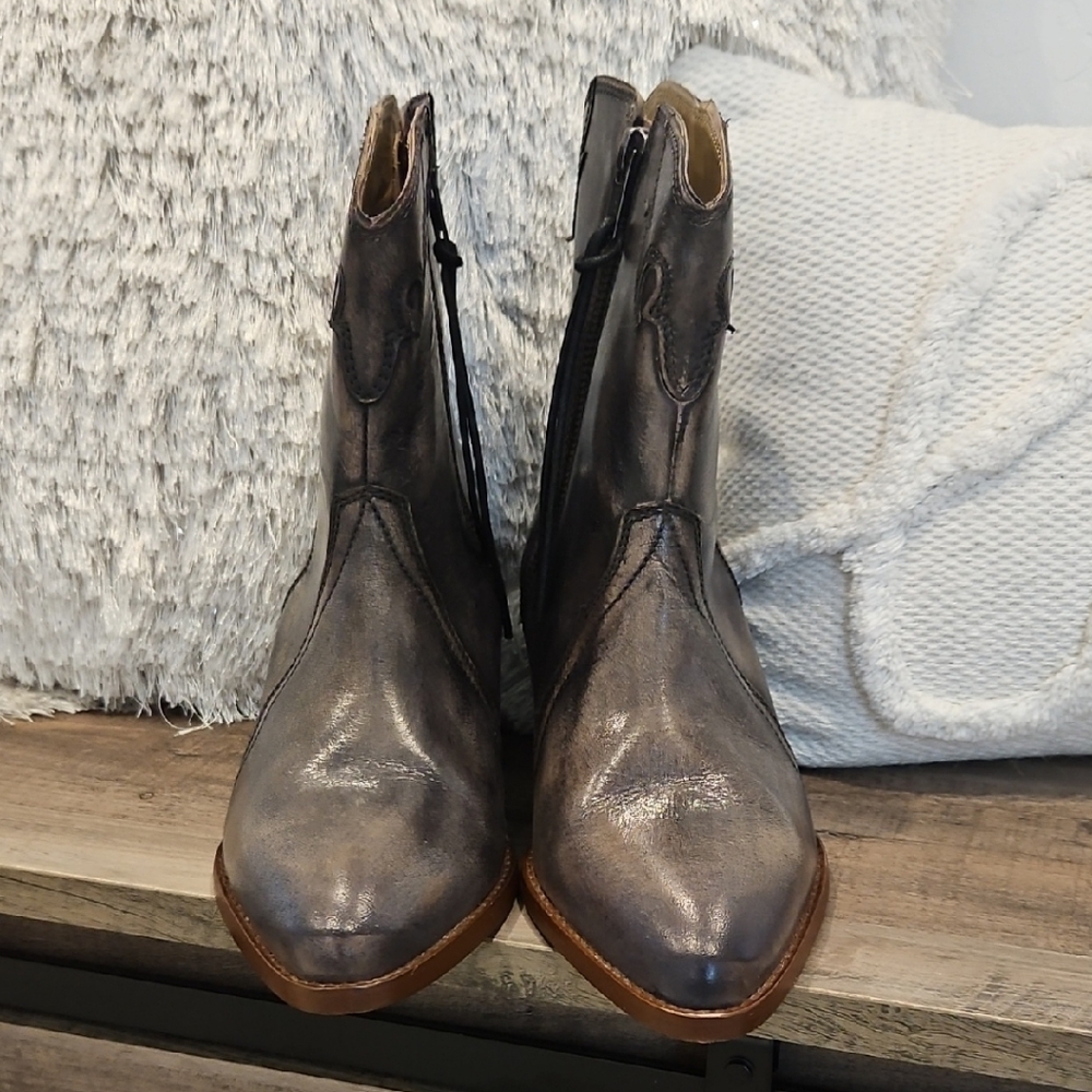 Free People Gray Ankle Booties with Distressed Finish